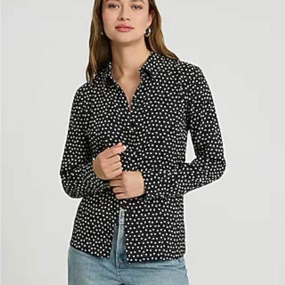 All Saints Tops - All Saints Black and White Fitted Long Sleeve Button Down Shirt